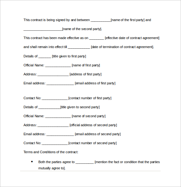 Contract Agreement Word Template Free Download