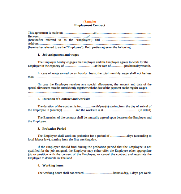 employment contract agreement free download in pdf