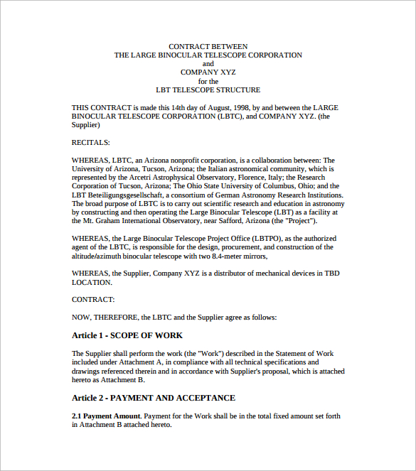 Simple Agreement Template Between Two Parties