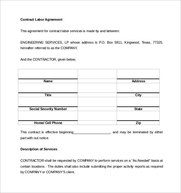 labor template contract form Pages FREE in  48   Contract Google Agreement Templates