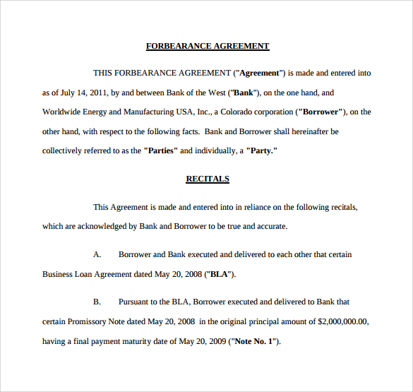 forbearance agreement template