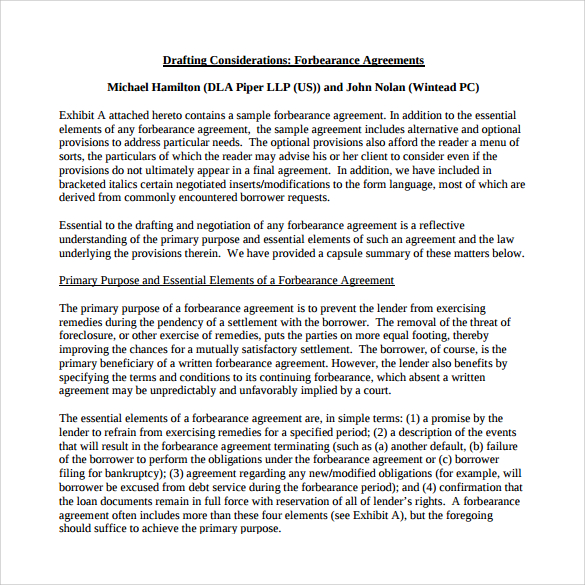 forbearance agreement template