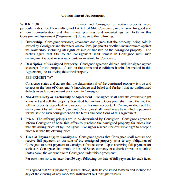 consignment agreement contract 