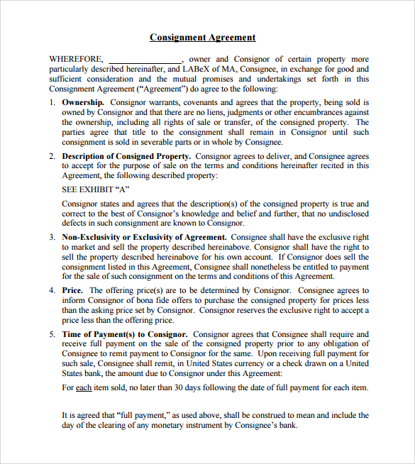 FREE 18 Sample Consignment Agreement Templates In Google Docs MS 