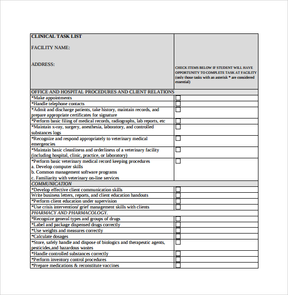 clinical task list