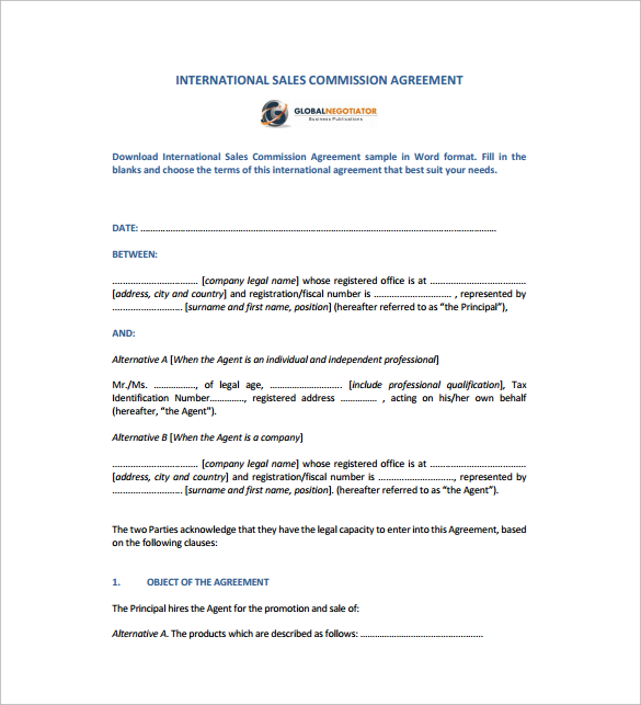 international sales commission agreement pdf free download