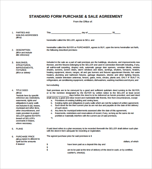 Purchase And Sale Agreement Template Free from images.sampletemplates.com