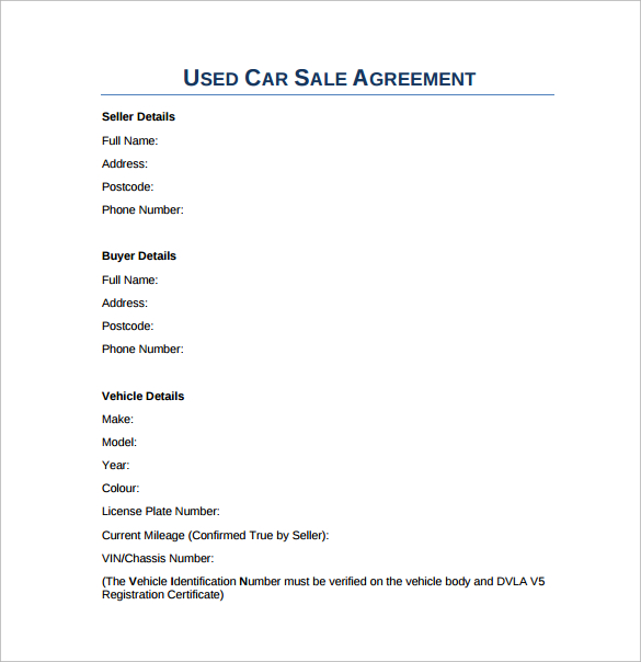 used car sales agreement pdf template free download