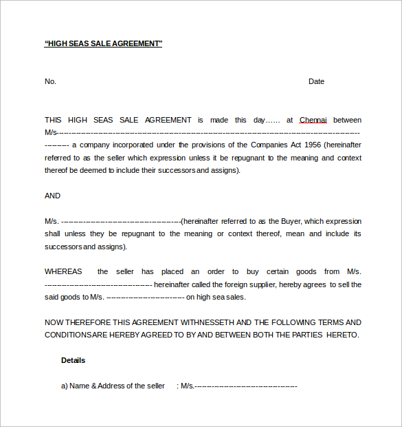 high seas sale agreement free download in doc