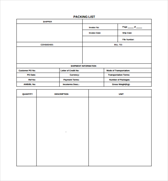 Packing List Templates  6+ Free Documents Download In PDF, Word