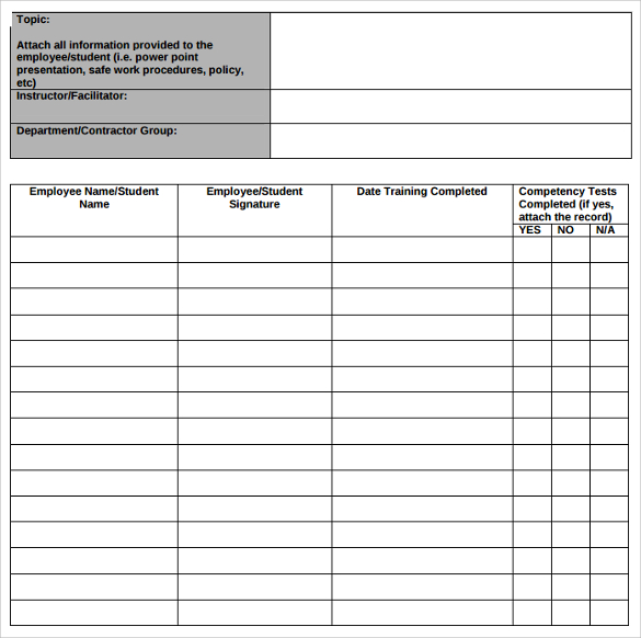 univeristy training log template