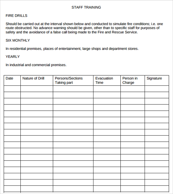 Fire Staff Training Log Template