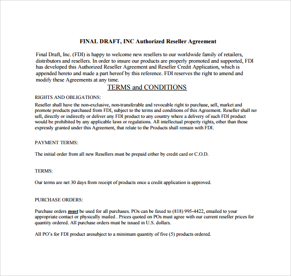 reseller agreement free download