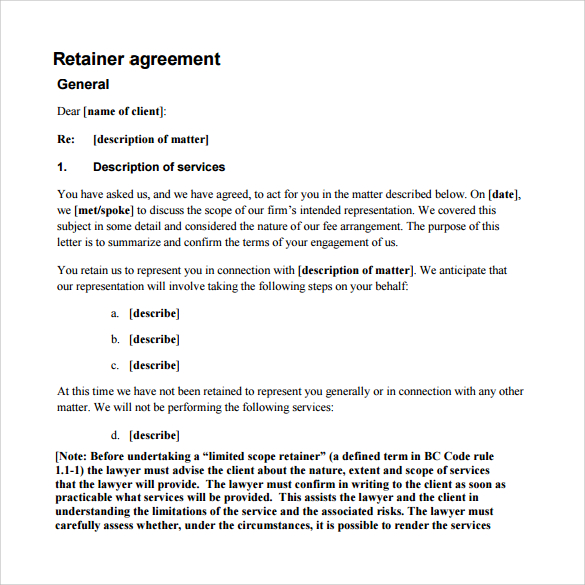 FREE 10  Sample Retainer Agreement Templates in Google Docs MS Word