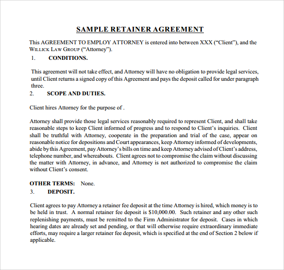 Retainer Agreement to Print