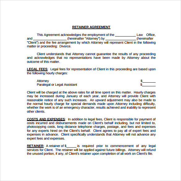 sample agreement lawyer retainer Free 10  Sample Templates Agreement Retainer Sample  Templates