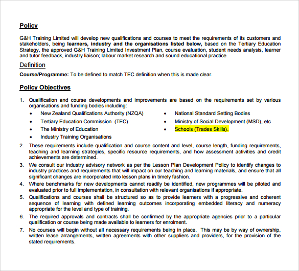 sample policy and procedure template