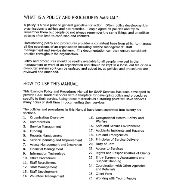 Policy And Procedures Manual Template - Card Template