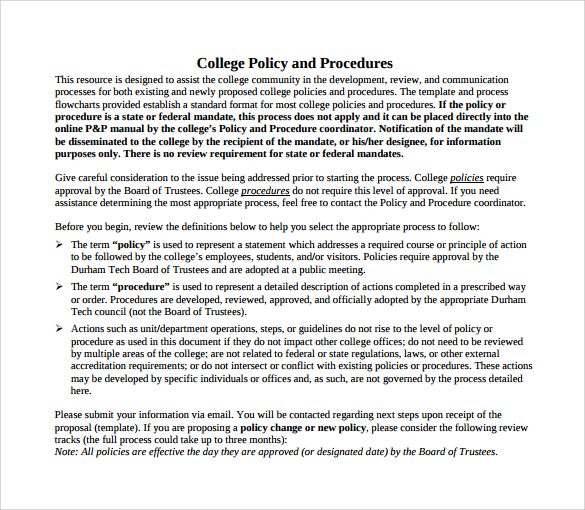 college policy and procedure template