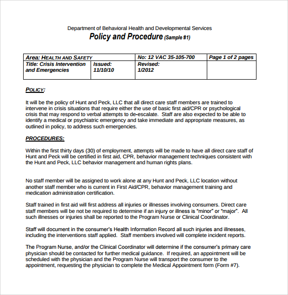 free download policy and procedure template