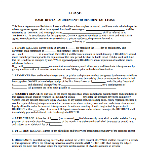 Sample Lease Agreement  13   Free Documents In PDF, Google Docs, Apple Pages