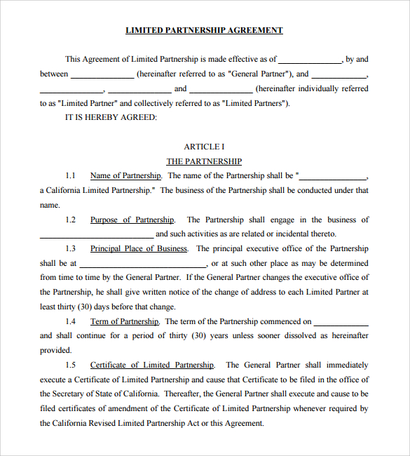 Sample Limited Partnership Agreement Template Classles Democracy 8254