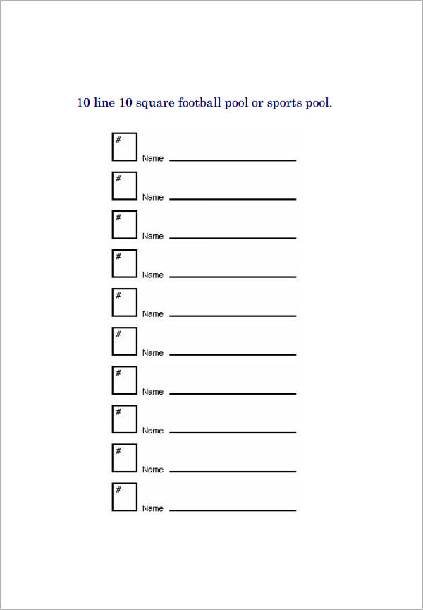 10 Line Football Pool Template