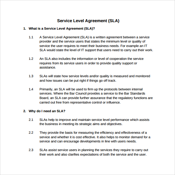 service level agreement to download