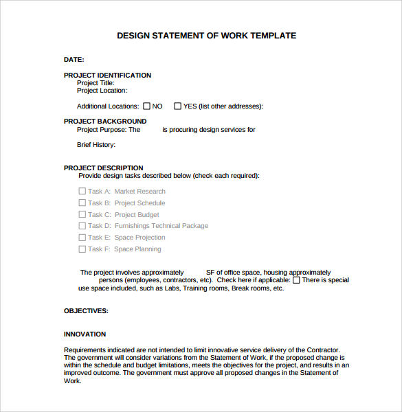 design of work statement template