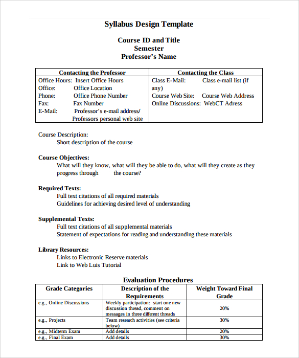 course syllabus template for teachers