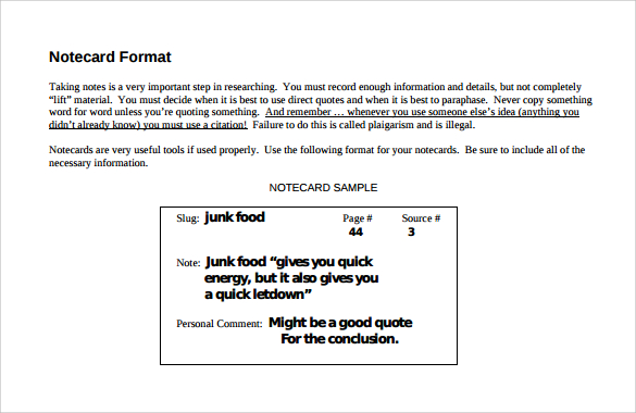 notecard format