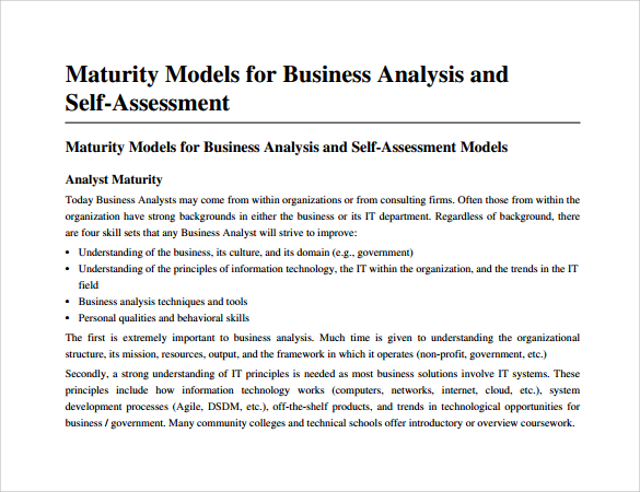 business analysis and self assessment