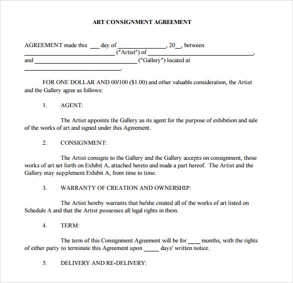 20 Elegant Art Consignment Agreement