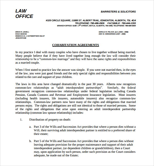 basic cohabitation agreement template