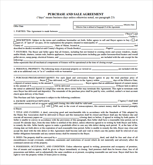 basic purchase and sale agreement template