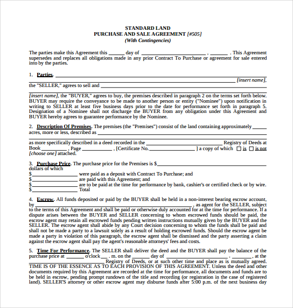 land purchase and sale agreement template