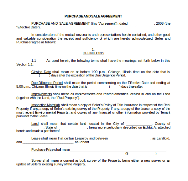 real estate purchase and sale agreement 