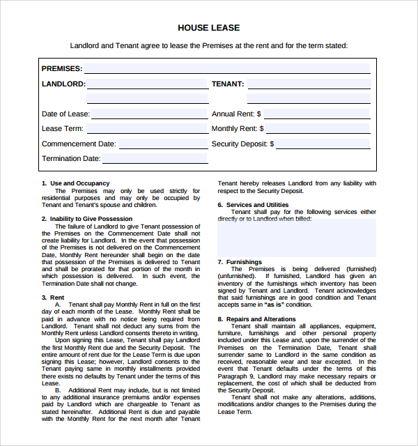 9 house lease agreement templates sample templates