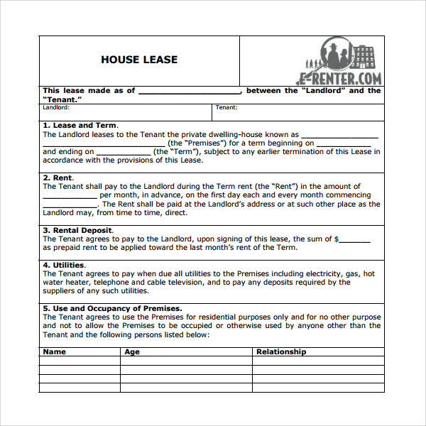 house lease agreement template