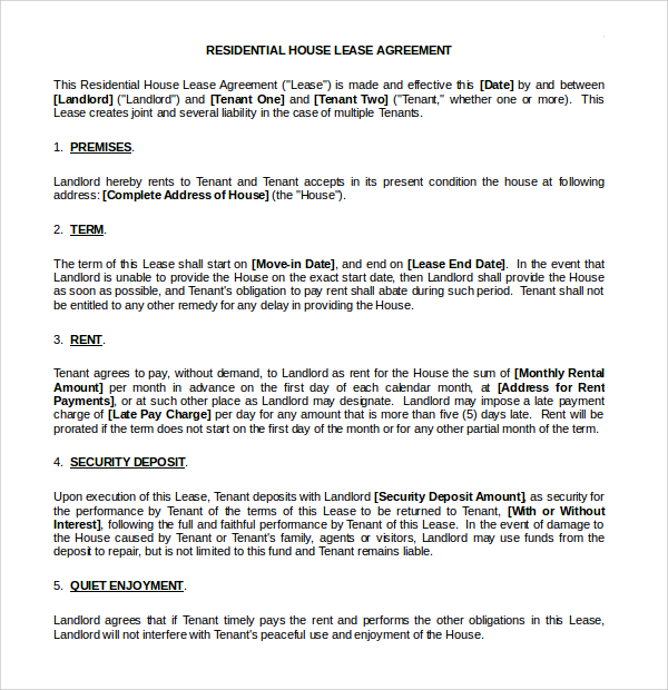 residential house lease agreement 