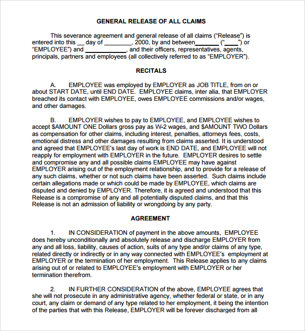 Severance Agreement Template Free Printable Templates