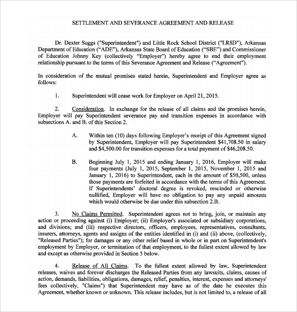 printable severance agreement template