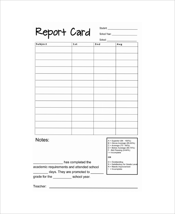 sample report card template