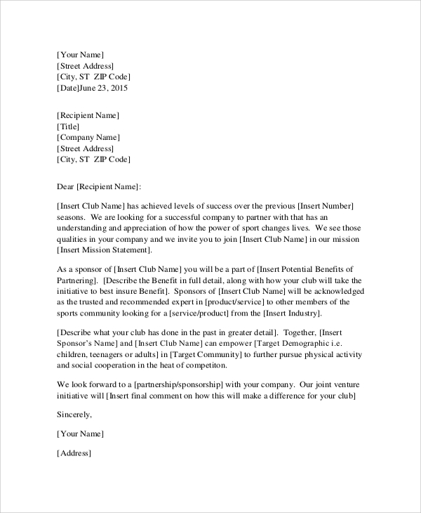 business sponsorship proposal letter