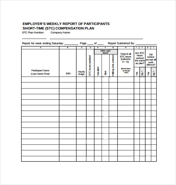 employer weekly report template