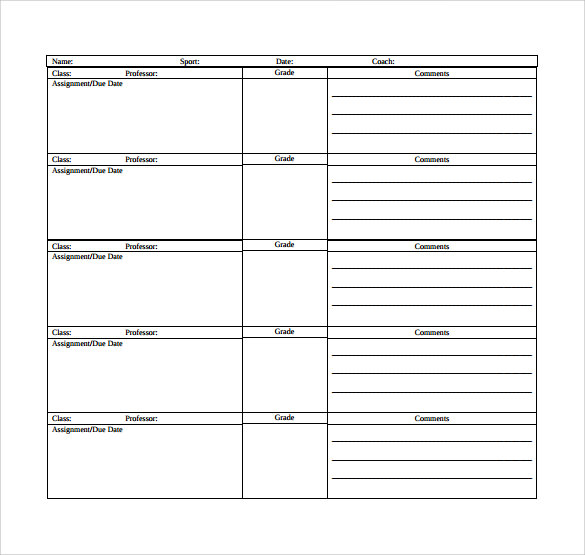 student athlete weekly report template