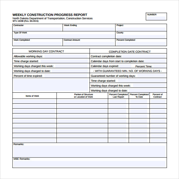 weekly construction progress report template