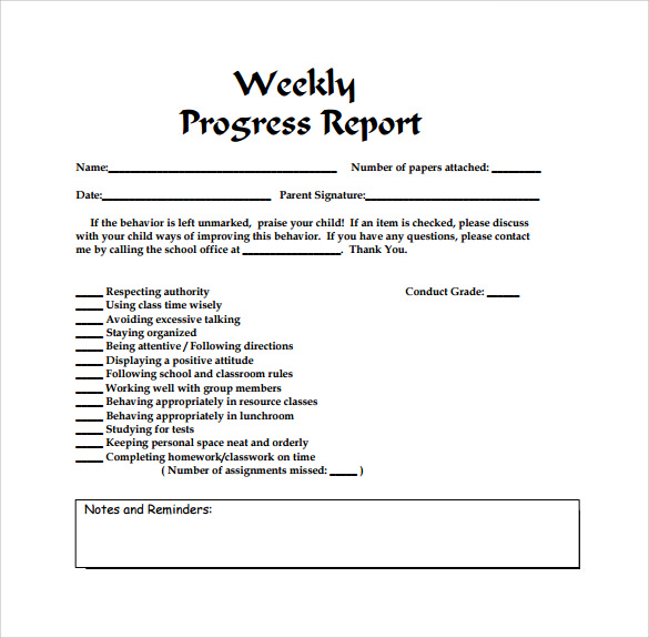 weekly progress report template