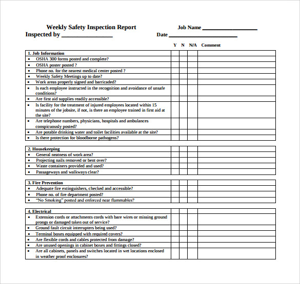 weekly safety inspection report template