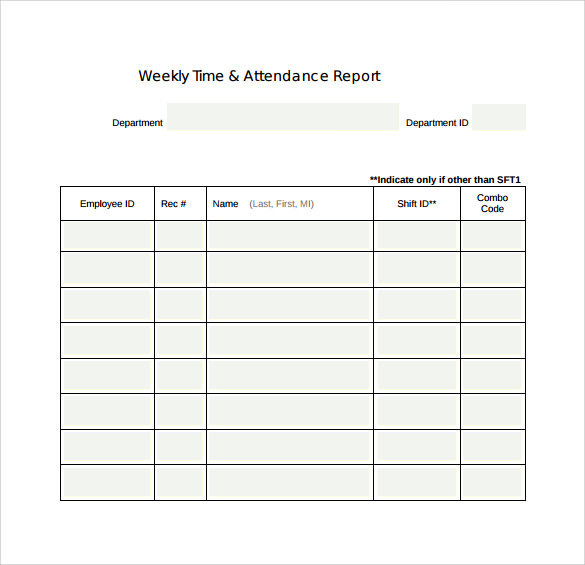 weekly time attendance report template